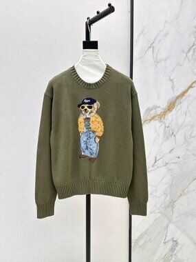 Polo Ralph Lauren Olive Crewneck Polo Bear Knit Pullover Sweater